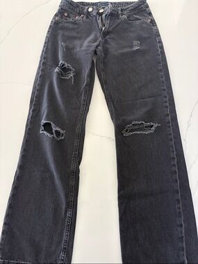 Aeropostale Distressed Black Wide Leg Jeans